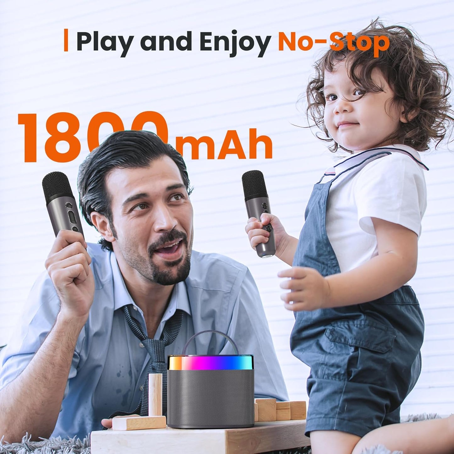 YLL Karaoke Machine for Adults Kids, Portable Bluetooth Karokee Speaker with 2 Wireless Microphones, Singing Karaoke Machine Built-in LED Lights for Birthday Gifts, Family Home Party(Space Gray)