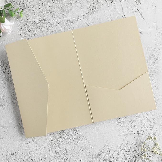 20 PCS Champagne Tri-fold Laser Cut Wedding Invitation Pockets for 5x7 Wedding Cards Bridal Shower Engagement Quinceanera Invitation