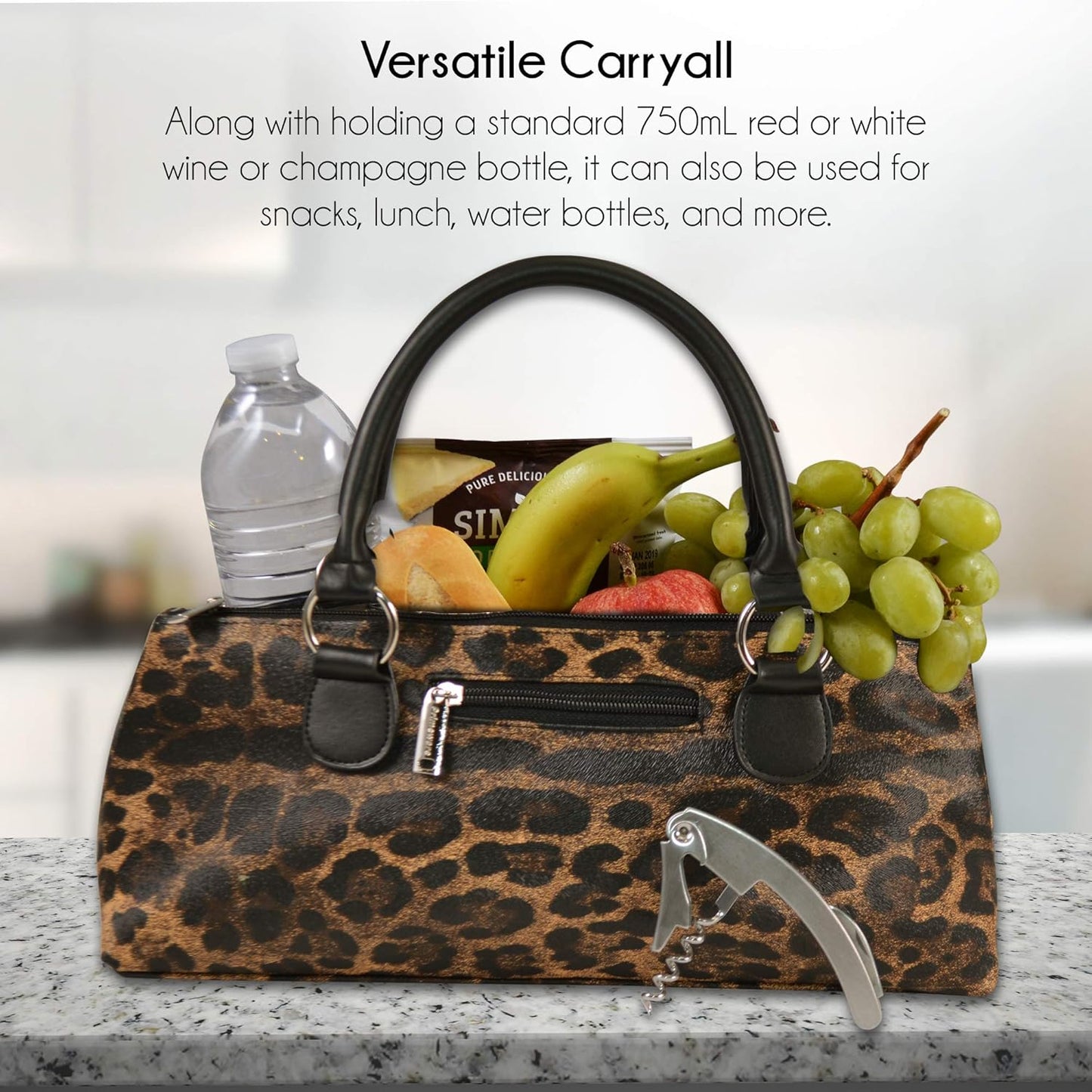Wine Clutch Bag (Thermal Insulated) Trendy Women’s Carry Tote | Holds Red & White 750mL Bottles | Trendy Fashion | Incl. Portable Waiter-Style Corkscrew (Cougar)