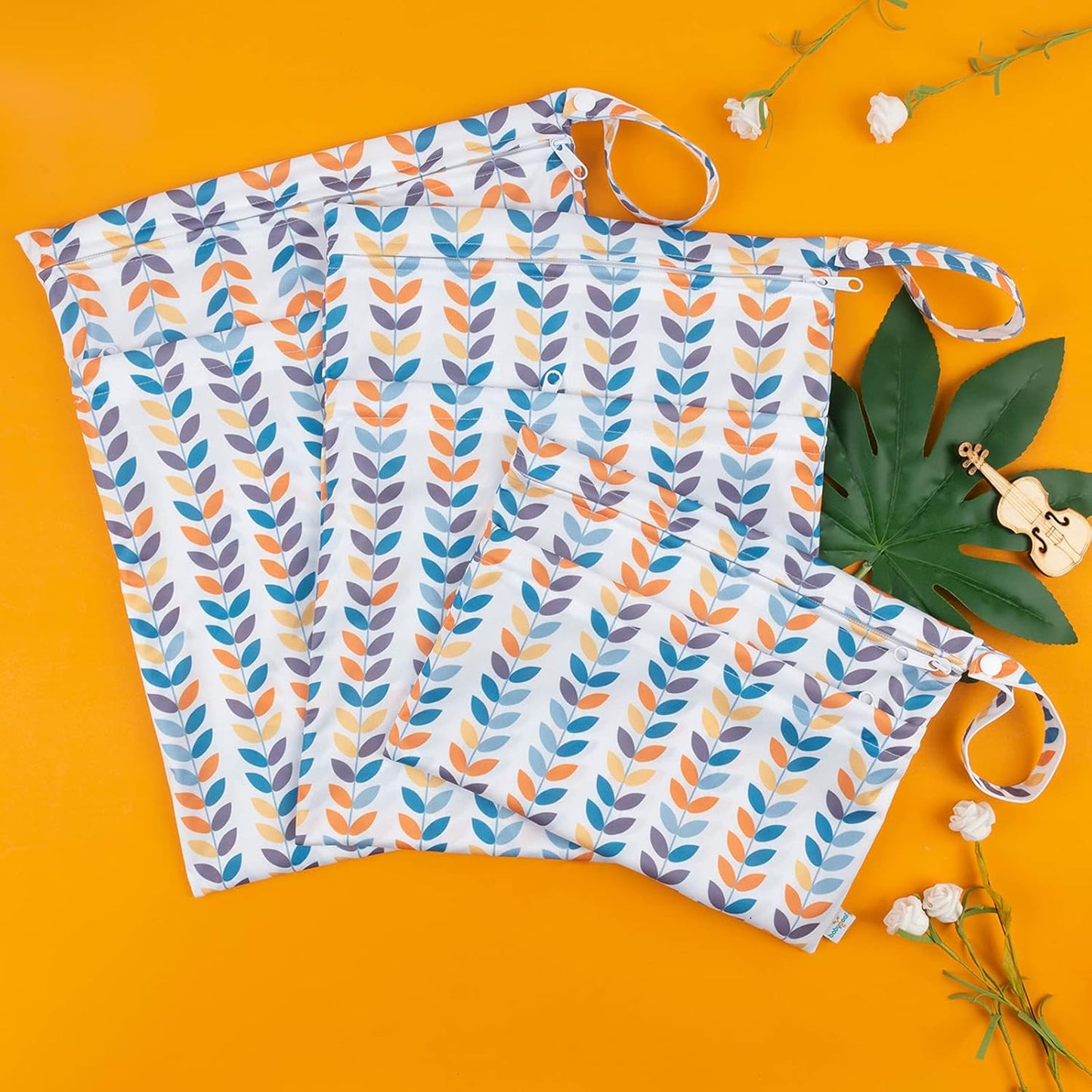 babygoal Wet Dry Bags for Baby Cloth Diapers, Washable Travel Bags, Beach, Pool, Gym Bag for Swimsuits & Wet Clothes with Two Zippered Pockets 3 Pack(S,M,L), 3SML03