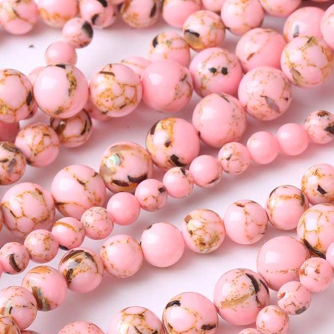 Pink Shell Turquoise Stone Beads Gemstone Round Crystal Energy Jade Beads Stone Beads for Jewelry Making DIY Bracelet Necklace Jewelry Making 1 Strand 15.5inch 45PCS 8MM