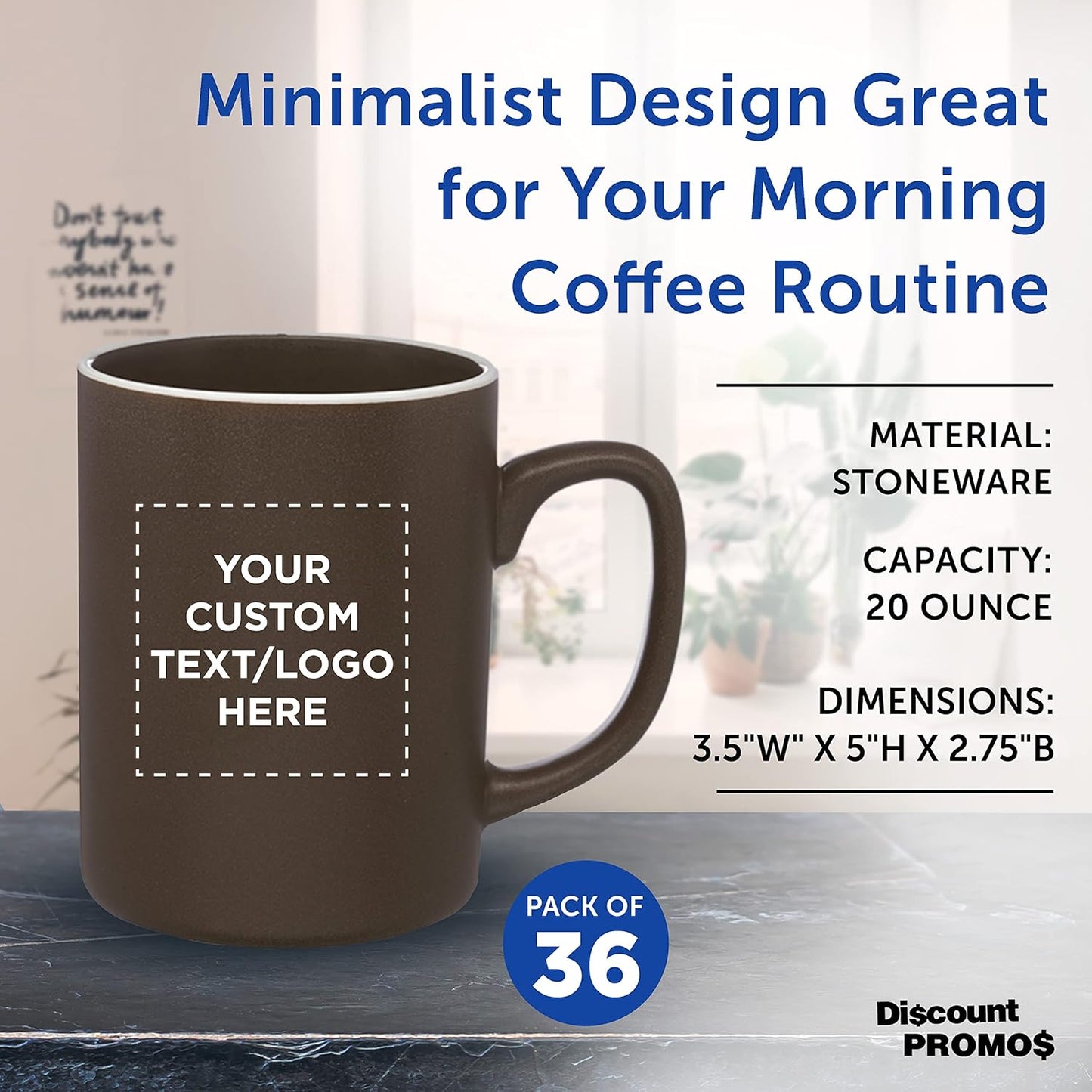 Custom El Grande Matte Ceramic Mugs 20 oz. Set of 36, Personalized Bulk Pack - Perfect for Tea, Espresso, Cappuccino, Hot Cocoa - Dark Brown