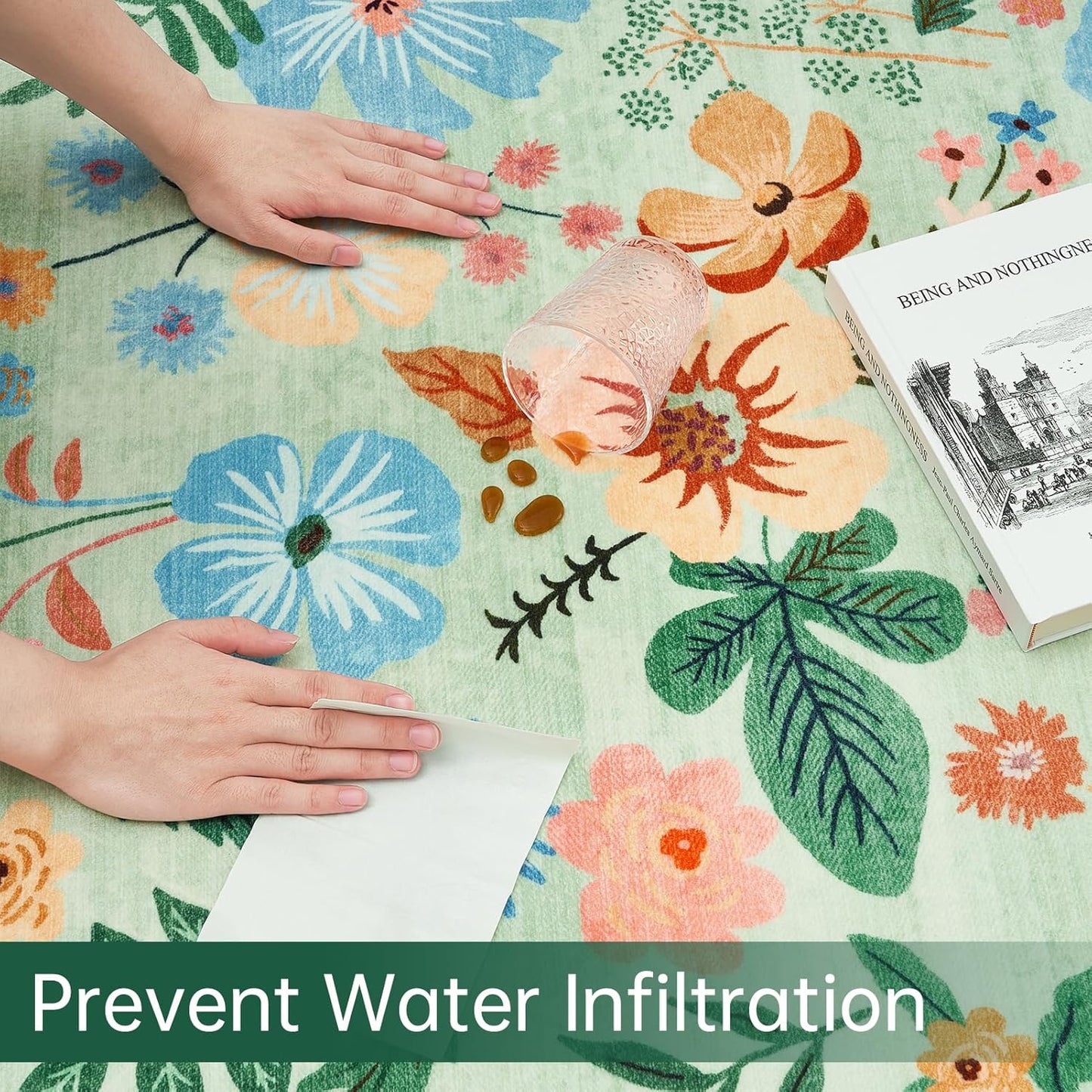 8x10 Area Rugs for Living Room Sage Green Washable Low Pile Non Slip Stain Resistant Large Rugs Boho Vintage Floral for Bedroom Dining Room Family Room Nursery Dorm Spring Home Decor