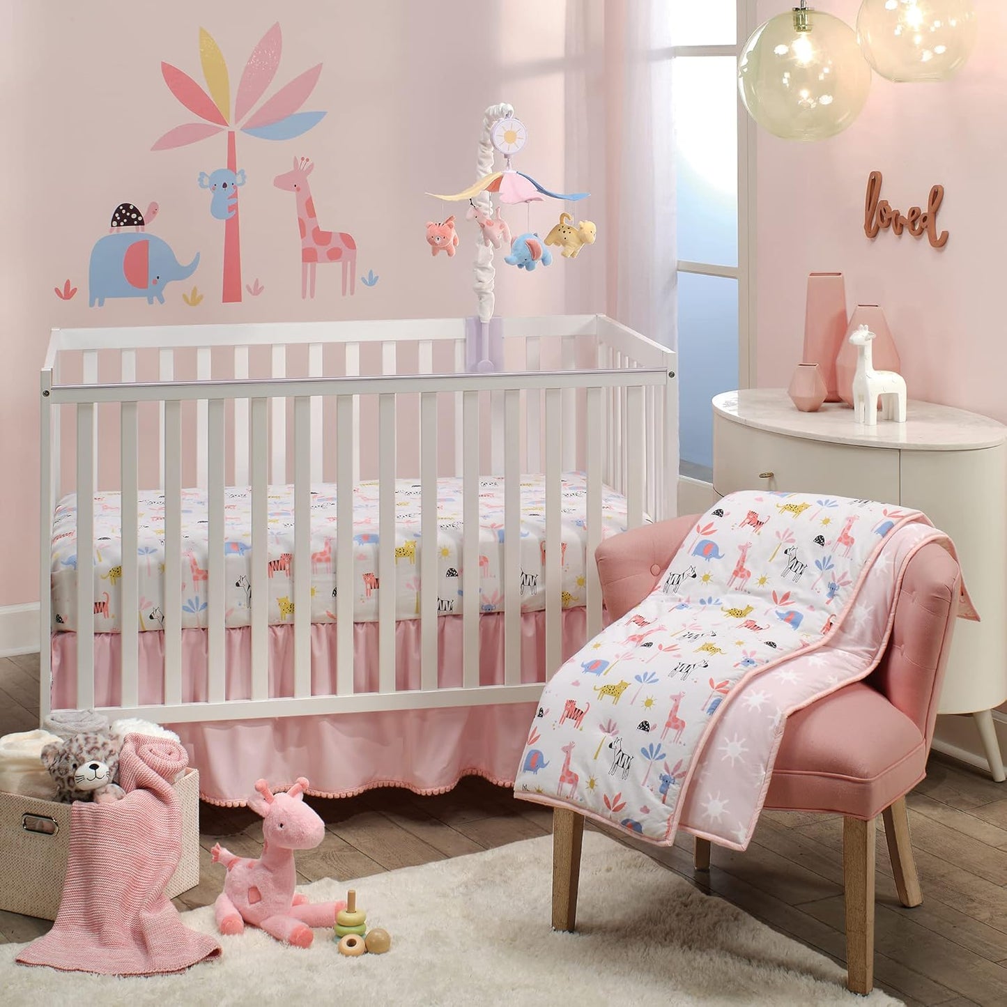 Lambs & Ivy Snuggle Jungle Pastel Safari Cotton Jersey 3-Piece Crib Bedding Set