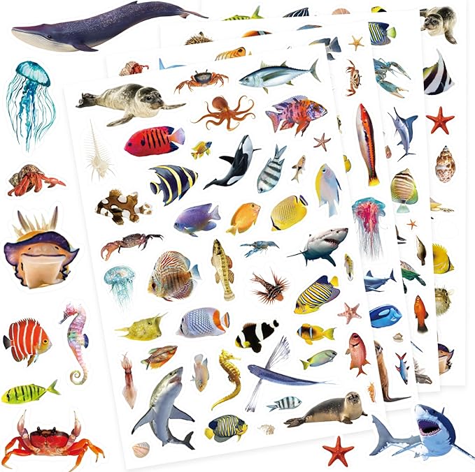 Ocean Animals Stickers 820 Count Sea Animal Fish Shark Stickers Party Favors Gifts Sticky Decor for Scrapbook Calendar Planner Gift Wrap Decor (Ocean)