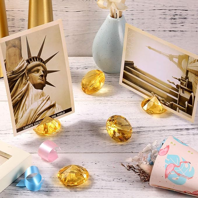 Boao 24 Pack Diamond Place Card Holders Acrylic Table Number Holder Card Stands Crystal Diamond Party Decorations Favor for Weddings Home Table(Gold)