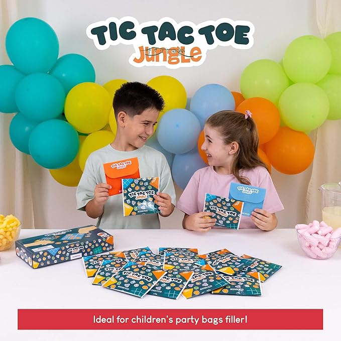 BONNYCO Tic Tac Toe Game Pack 16 Jungle Animals Kids Party Favors Safari Goodie Bags Stuffers for Kids 3-5 4-8, Goody Bag Stuffers Pinata | Return Gifts for Birthday Party, Mini Games Bulk Travel