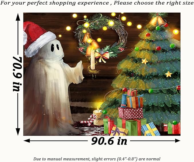 QGHOT Christmas Tapestry Wall Hanging Christmas Tree Backdrop Cute Ghost Wall Decor Xmas Holiday Tapestries for Kids Bedroom Living Room Dorm Party Decoration, Extra Large