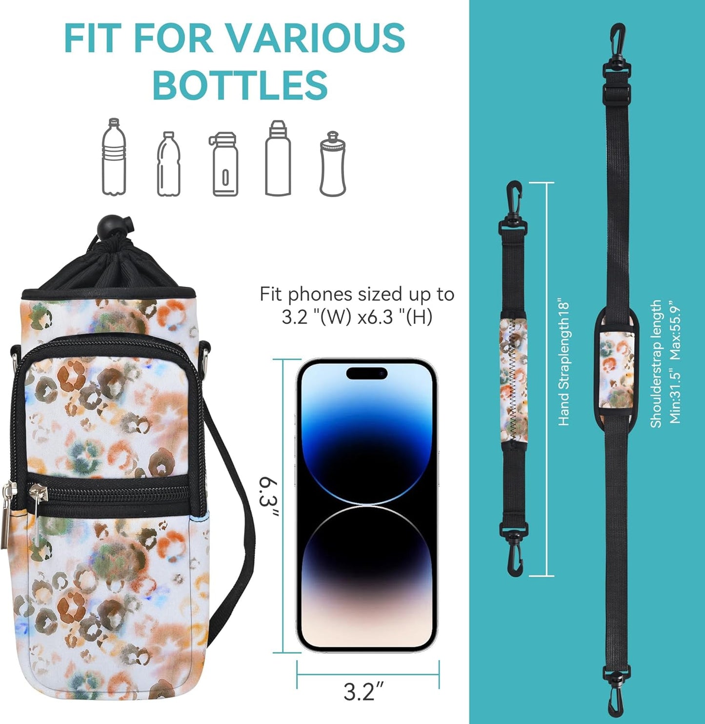 AUPET Water Bottle Sling Bag Sleeve Holder Carrier 25/32/40/64 oz,Insulated Crossbody Water Bottle Case Cover with Strap and Pockets for Men/Women Walking Hiking