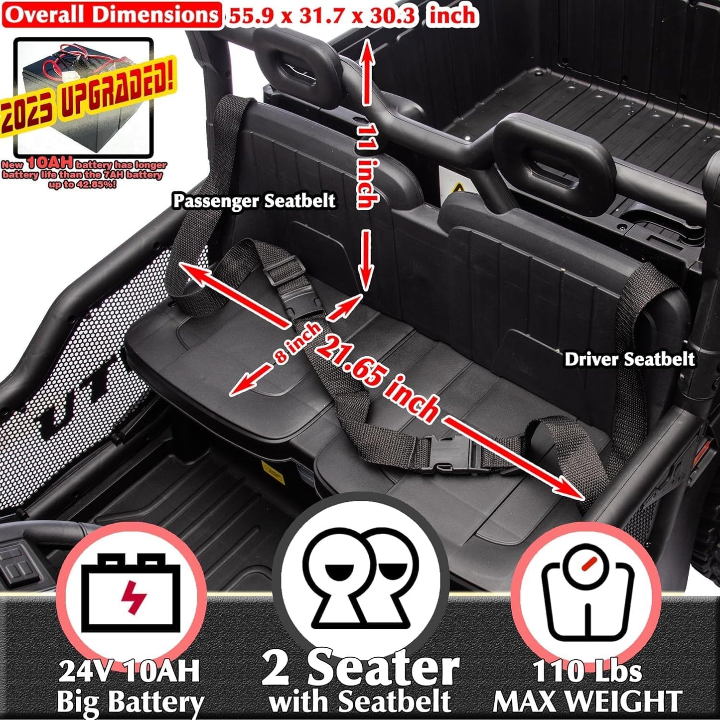 sopbost 24V 10Ah Ride On Toys for Big Kids to Drive 2 Seater Ride On Car with Remote Control Battery Powered Side by Side UTV with Large Dump Bed, 4x75W Motors, Camouflage Black