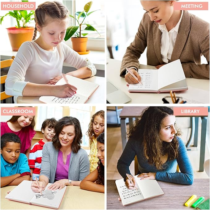 feela 5 Pack Notebooks Journals Bulk, Hardcover Classic Ruled Lined Journals with Pen Holder for Women Girls School Business Supplies, with 5 Black Pens, 120 GSM, 5.1”x8.3”, A5, Light Coral