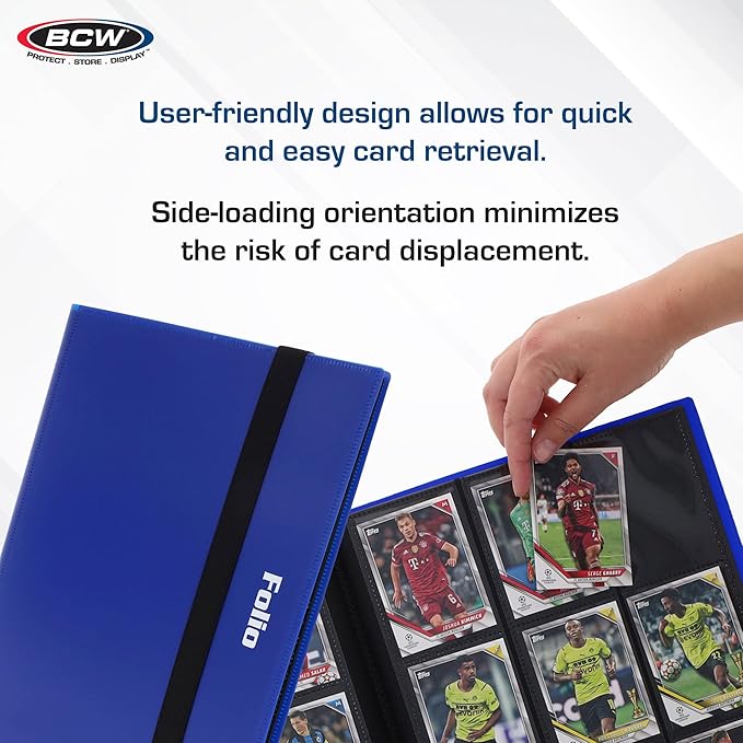 BCW Basics Folio 9-Pocket Card Album - Blue | Archival Safe, Side-Loading Binder | Premium Storage Solution for Trading Cards, Sports Cards, and More | 360-Card Capacity