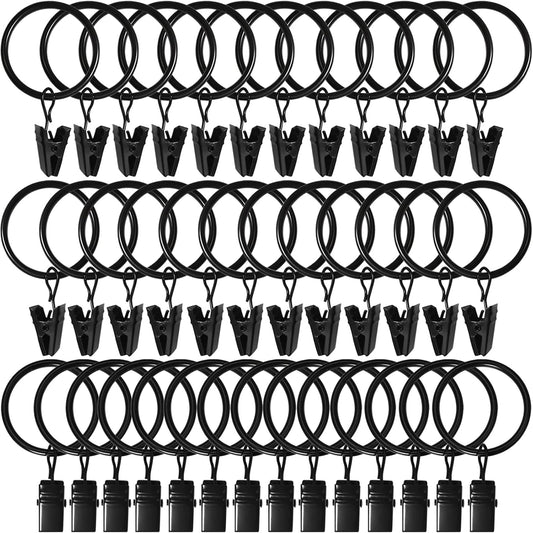 40 Pack Black Curtain Rings with Clips, Curtain Hooks Hangers Clip Rings for Hanging Drapes Bows Hat, Drapery Rings 1.26 in I D, Fits up to 1 in Diameter Curtain Rod.