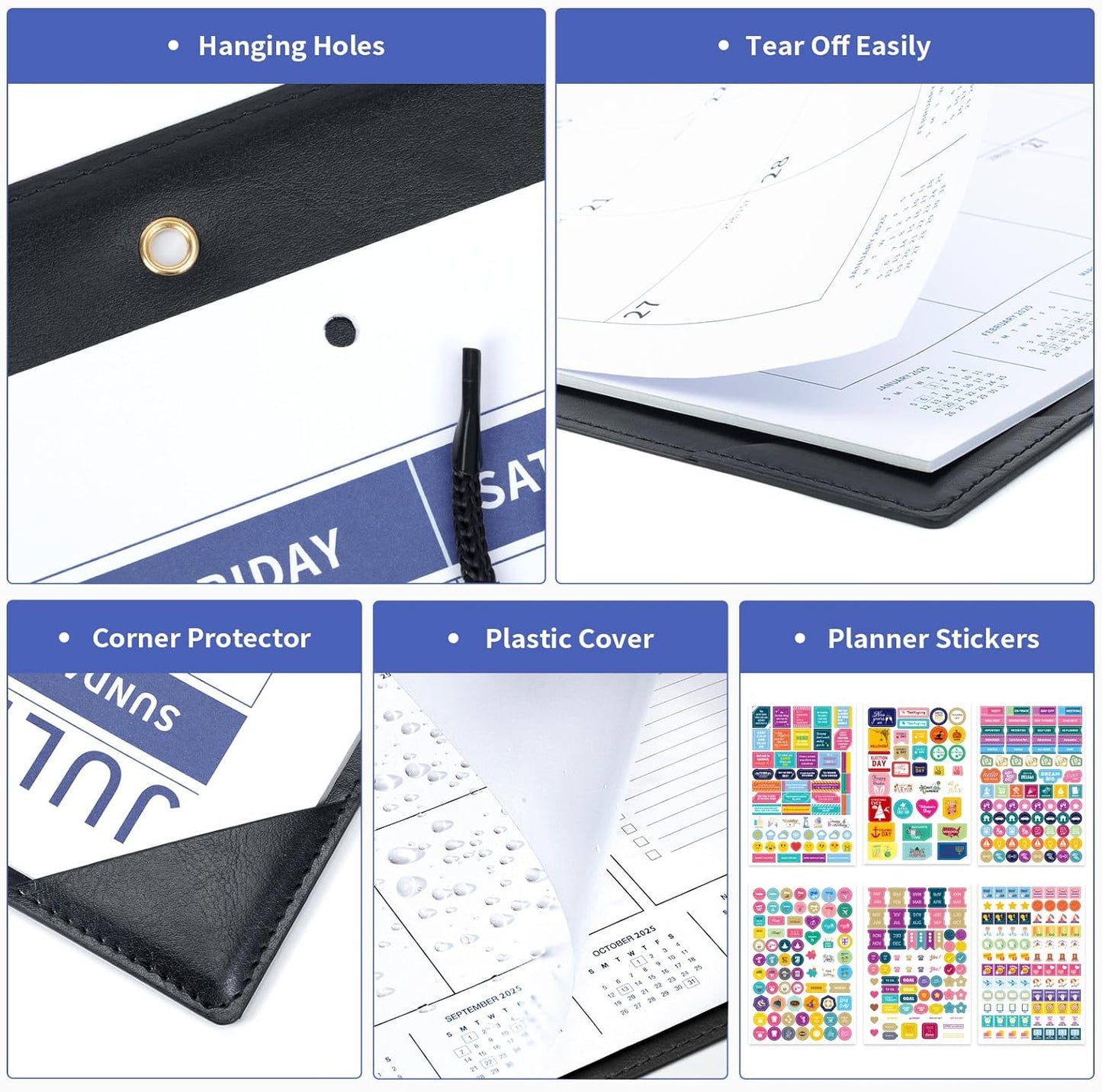 Ospelelf Large Desk Calendar 2025-2026 with PU Leather Pad, 18 Months Planner Pad from July 2025 to Dec 2026, 22" x 17" Wall Calendar with Protective Cover for Home or Office, Black