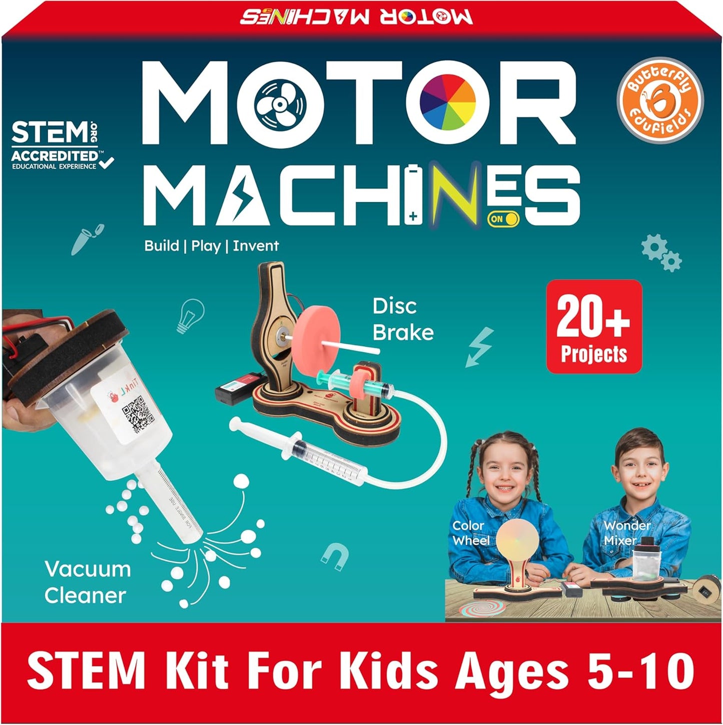Butterfly EduFields 20in1 Motor Machines STEM Projects Kit for Kids Age Ages 5-7 6-8 8-10 | STEM Toys for Kids 5 6 7 8 9 10 Year Old | Robotics & Engineering Toys | Gift for 6 7 8 9 10 Year Old
