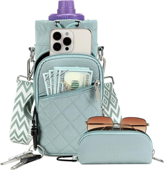 Water Bottle Carrier Bag with Strap, Water Bottle Holder Crossbody Bags for Women Men for Walking, Hiking,Cycling