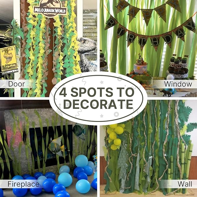 PartyWoo Sage Green Crepe Paper Streamers 4 Rolls 328 ft Pack of Hunter Sage Green Gold Sand White Crepe Paper for Jungle Safari Graduation Birthday Party Decorations (1.8 Inch x 82 Ft/Roll)