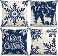 Christmas Pillow Covers 18x18 Blue Christmas Decorations Snowflake Reindeer Throw Pillow Covers Xmas Tree Winter Holiday Decor Cushion Case for Sofa Couch Set of 4