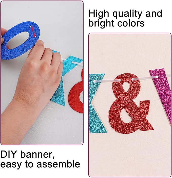 BEISHIDA 116 PCS A-Z Glitter Colorful DIY Letter Banner Kit Make Your Own Banner，Including 111 Letters and Numbers 3 Rope and 2 Threading Device,Customized for Birthday Graduation Wedding Party Decor