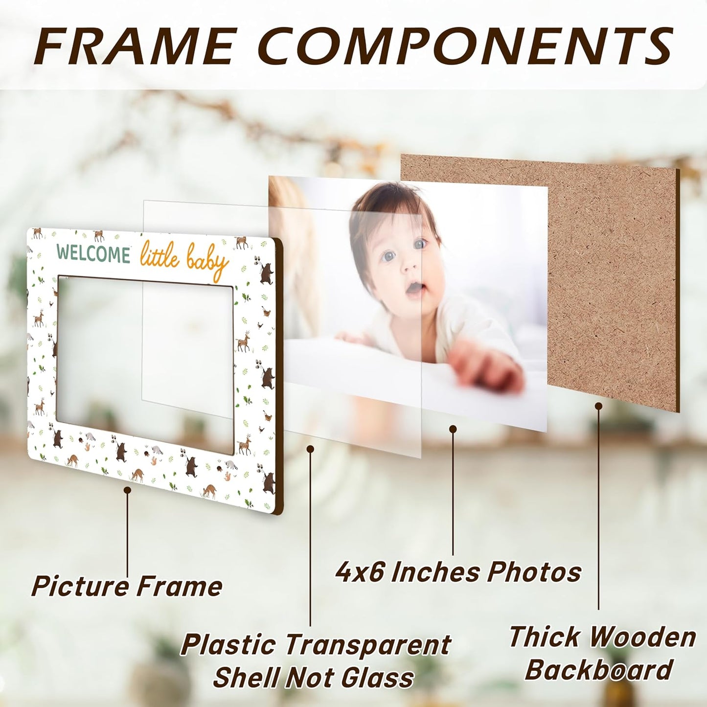 Baby Photo Frame, Woodland Animal Theme Picture Frames, Welcome Little Baby Photo Frame, Nursery Decorations, Gender Reveal Gifts, New Father Mom To Be Gifts, Wooden Picture Frames -A23