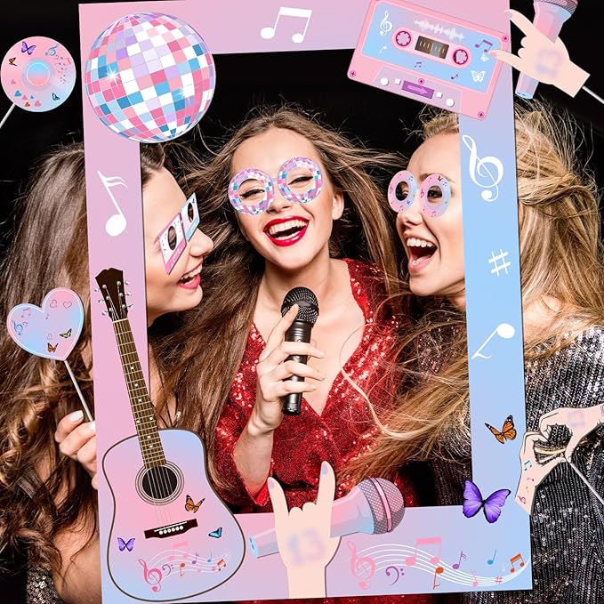 Birthday Photo Booth Props,18pcs Theme Party Decoration Music in My Era Photo Frame Supplies for Party Decoration