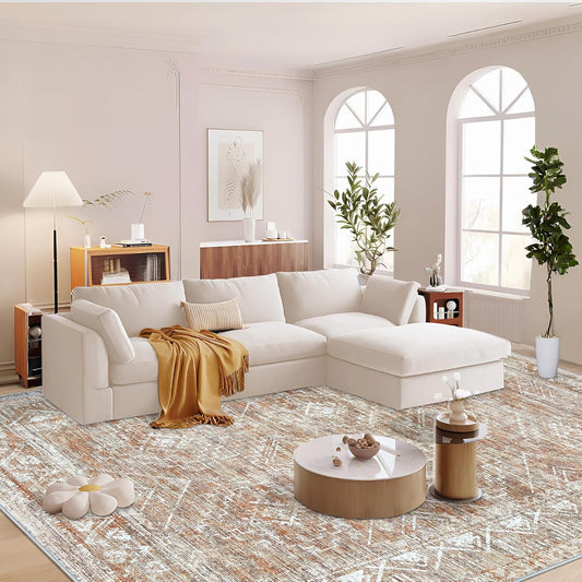 Large Living Room Area Rug 8x10 - Machine Washable Vintage Boho Moroccan Rugs Geometric Neutral Rug Non-Shedding Low Pile Distressed Farmhouse Carpet for Bedroom Nursery Classroom Dorm (8 x 10, Brown)