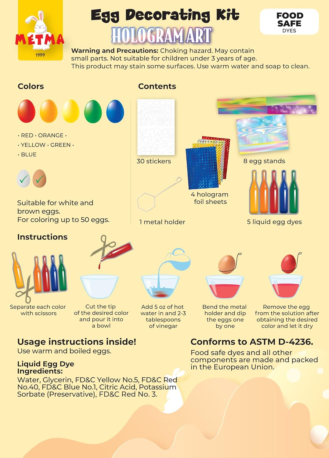 METMA 1999 Egg Decorating Kit Hologram - Complete Decorative Eggs Set with Liquid Dyes, Stickers, Egg Spinner, and More - Fun Easter Egg Dye Kit Arts and Crafts for Kids (Hologram Art)