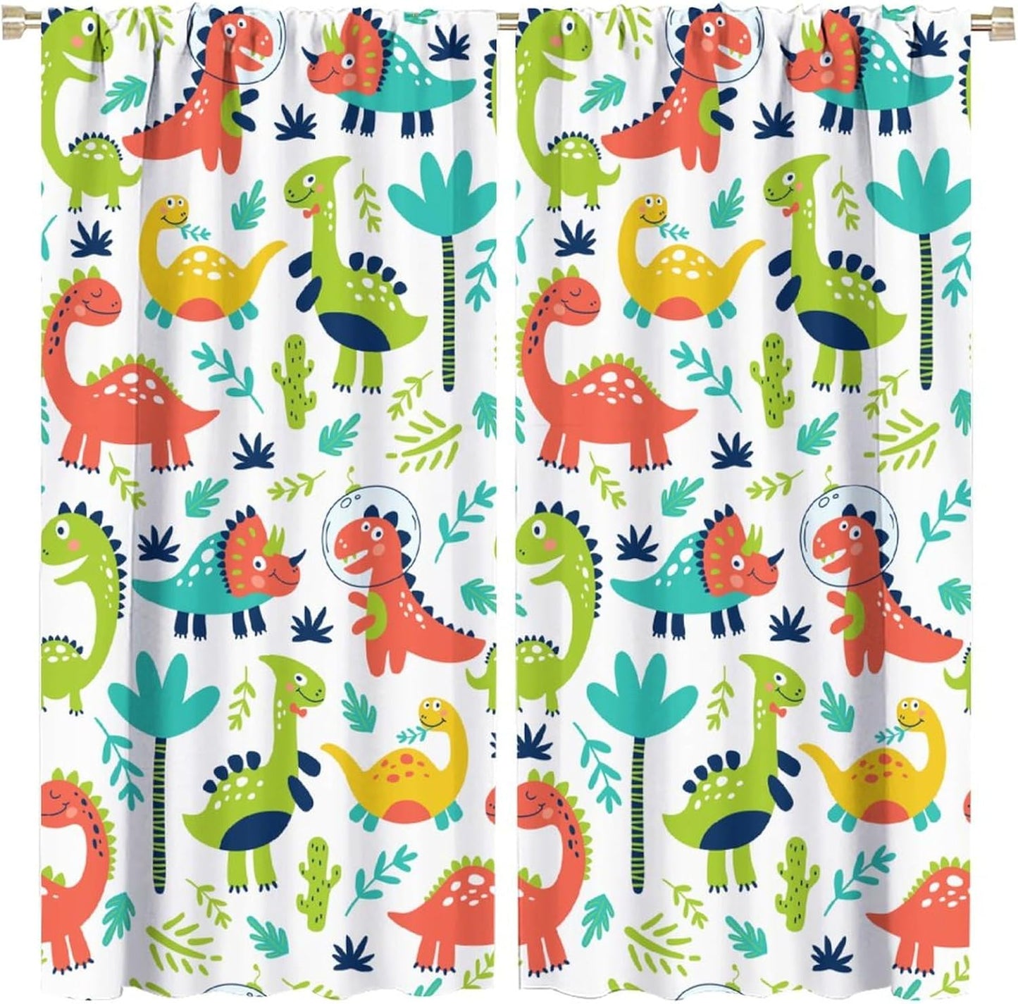 Rustic Dinosaurs Curtains Colorful Dino Kids Boys Cartoon Cute Cool Funny Decor Printed Blackout Rod Pocket Window Drapes for Living Room Bedroom W42xL84in 2 Panels