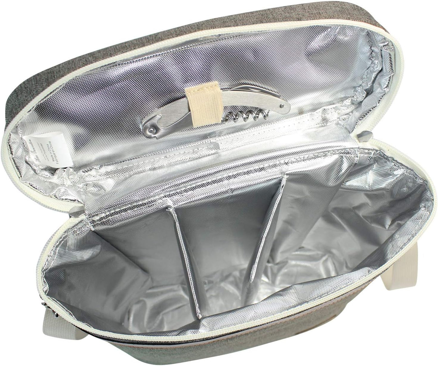 ZORMY 3 Bottle Insulated Wine Tote Cooler Bag, Portable Carrier with Corkscrew Opener and Shoulder Strap for Beach Travel Picnic, Unique Gift for Wine Lovers, Brushed Khaki