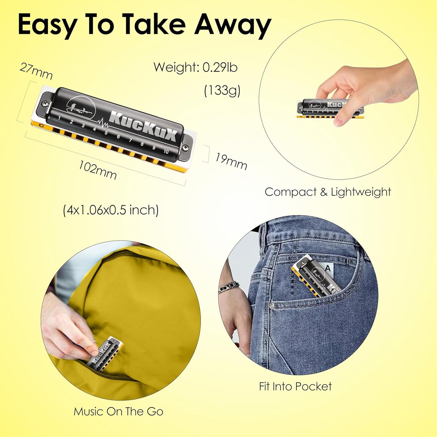 Diatonic Harmonica of A flat Key,Blues Mouth Organ 10 Hole 20 Tones, Reed of Phosphor Bronze, ABS Combo, Easy-Clean Cover,10 Hole Blues Harp for Adult, Beginner