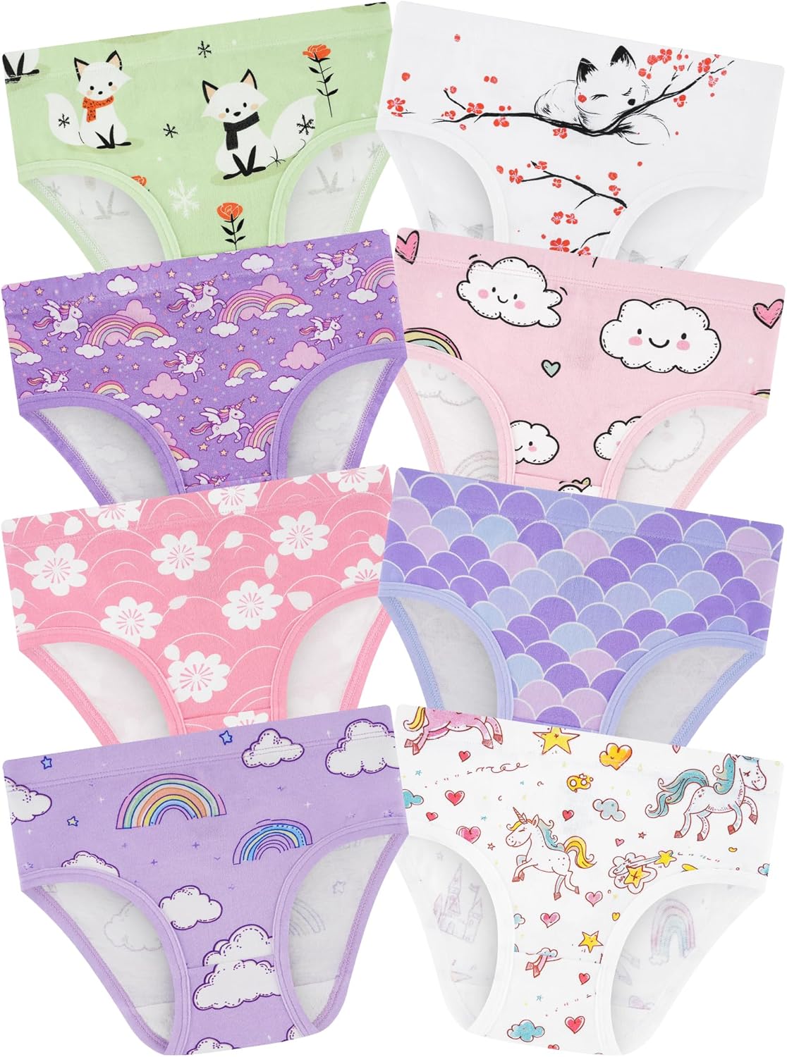 Girls' Underwear,Soft Cotton Tagless Panties for Toddlers' & Little Kids' Comfort,Breathable Briefs,8-Pack