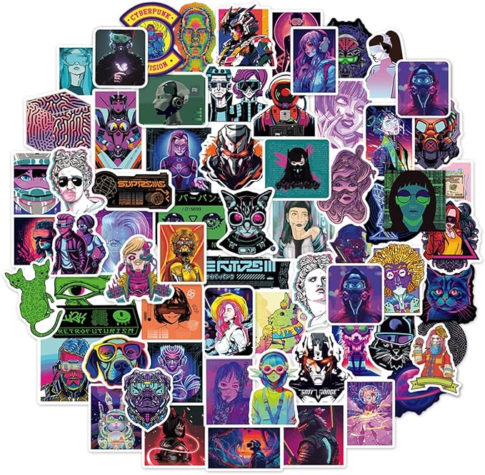 Qtl Cyberpunk Stickers - 75pcs Vaporwave Stickers for Laptop & Water Bottle - Waterproof
