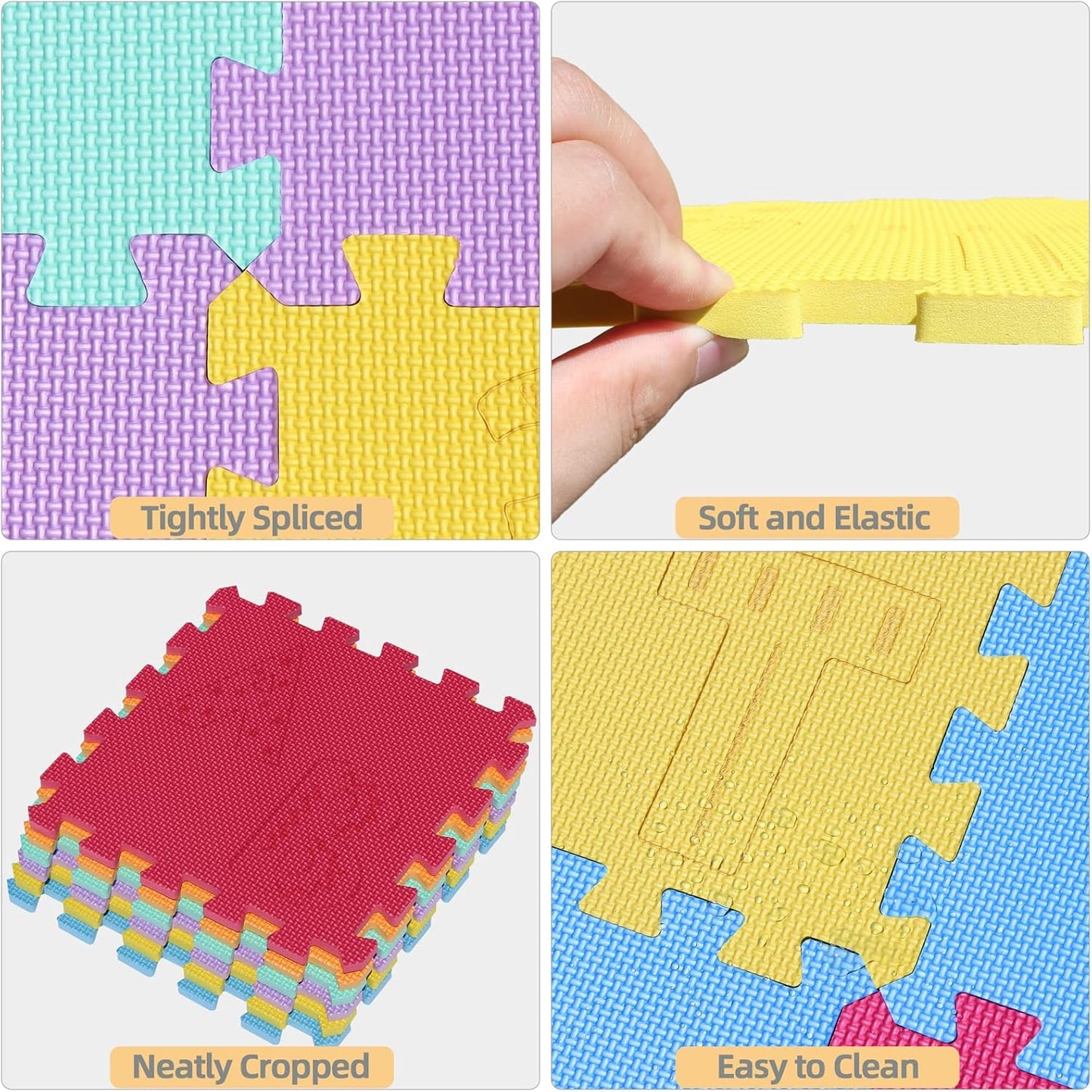 qqpp EVA 18 Tiles Baby Play Mat for Playing, Interlocking Foam Floor Mats for Tummy Time & Crawling, Puzzle Flooring Tiles with Alphabet & Numbers Laser Pattern for Kids. QL-99(BEGHIK) b18N