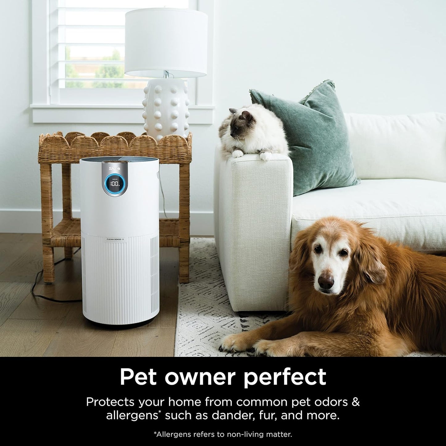 Shark Air Purifier for Home Large Room, Clean Sense Technology, HEPA Air Filter, 1000 Sq Ft, Kitchen, Filters Smoke, Captures 99.98% of Particles, Pet Dander, Pollutants, Dust, Allergens, HP201