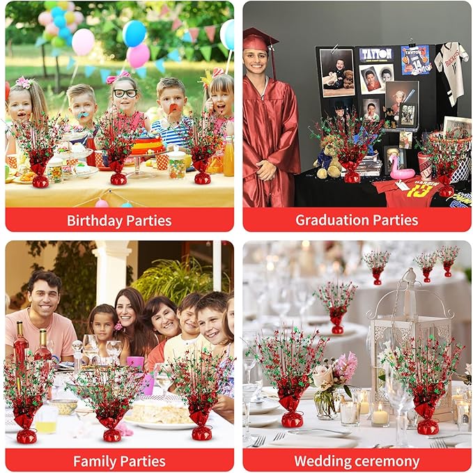 6 Pack Star Table Centerpieces for Party, Birthday Table Decorations for Kids Adults, Party Centerpieces for Tables for Wedding Baby Shower Graduation Holiday Event (Red Green)