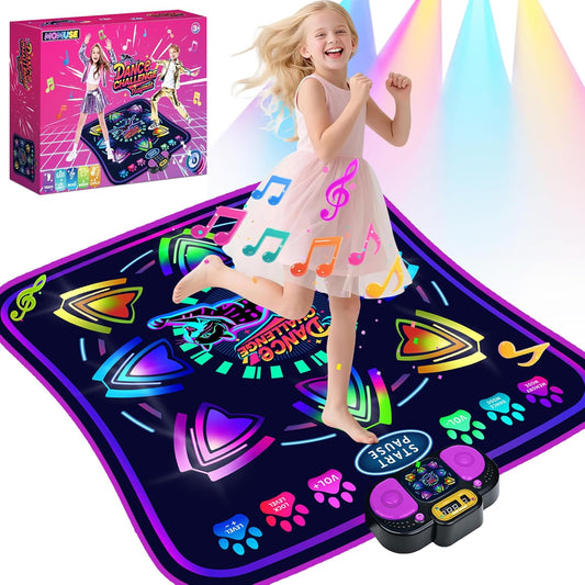 MOMUSE Kids Dance Mat with Display & Lockable Levels, 2 Challenge Modes Electronic Dance Pad 6 Volume Levels Built-in Music Toy Musical Mat, Christmas Birthday Gift for 3-12 Years Girls Boys