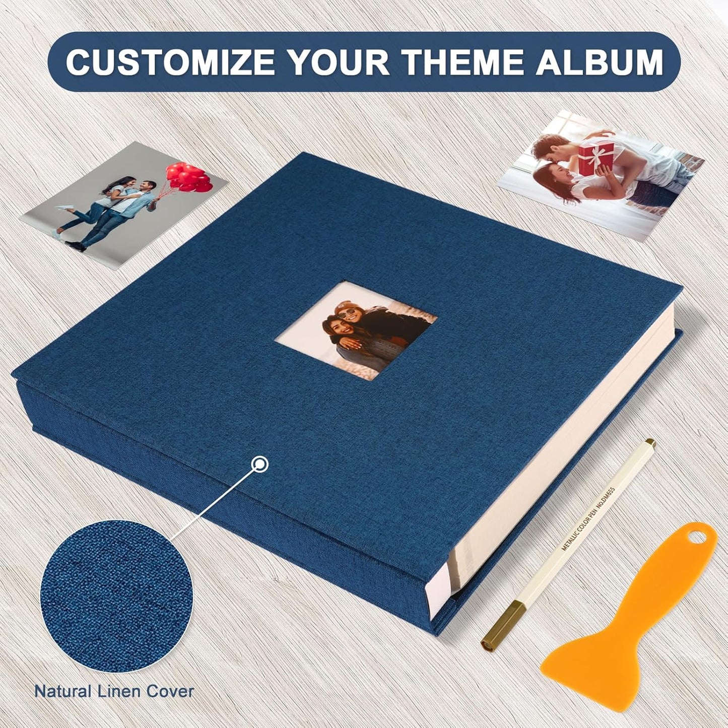 Photo Album Self Adhesive Pages Scrapbook Magnetic Photo Albums for 4x6 5x7 8x10 Pictures Sticky Pages Books for Baby Family Wedding 13.2x12.8 Blue 120 Pages