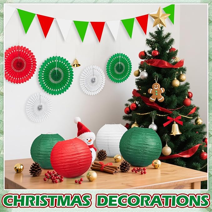 13Pcs Italian Party Decorations, Hanging Red White and Green Paper Lanterns Paper Fans for Birthday Wedding Baby Shower Christmas Mexican Independence Day Italian Themed Party Decorations