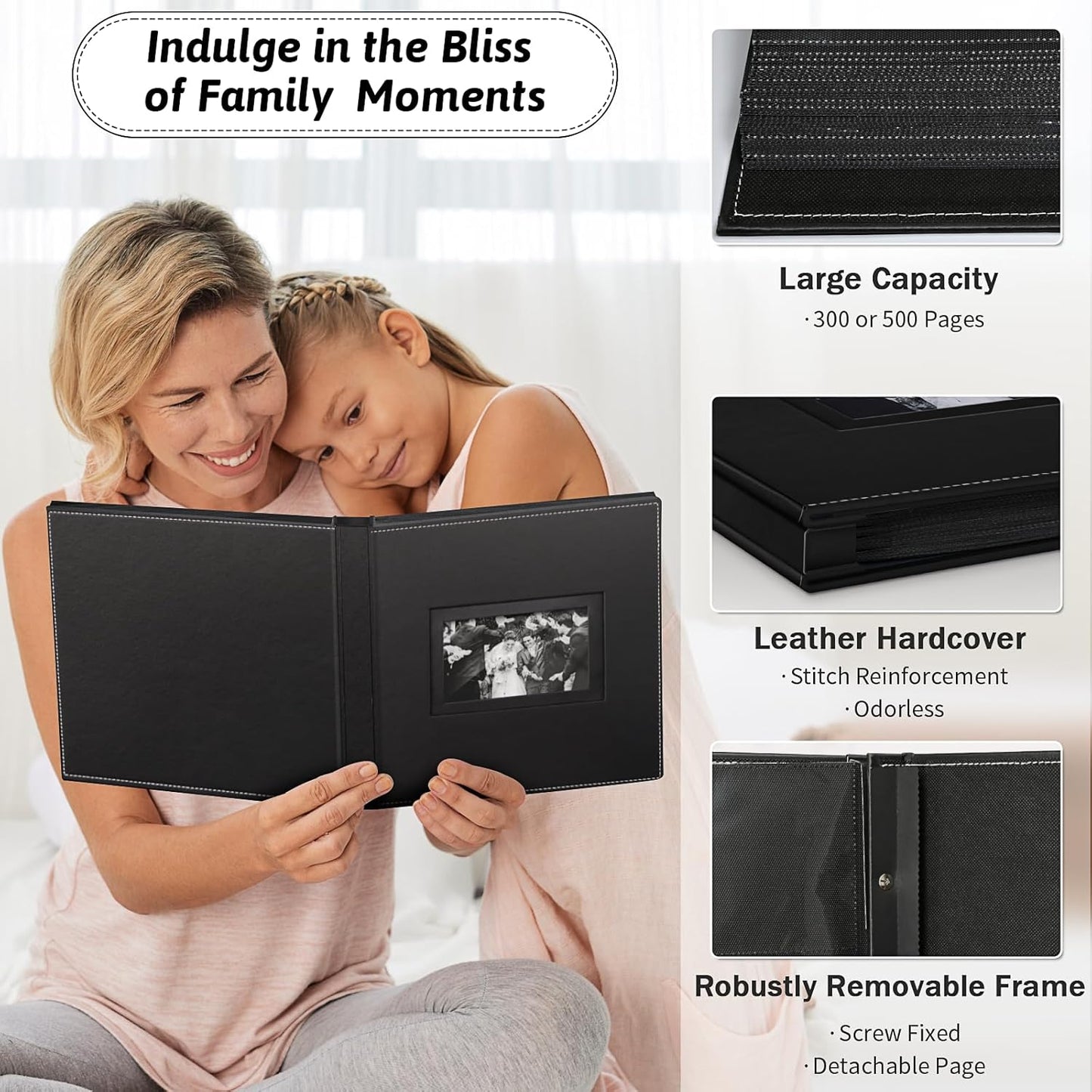 Popotop Photo Album 4x6 500 Pockets with Leather Hardcover Cover, Large Photo Album Binder Book with 50Pcs Pages for Family Travel Wedding Baby Gifts