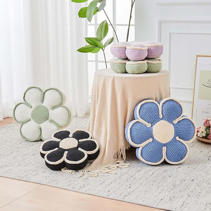 Flower Pillow, Soft Flower Decorative Throw Pillow, Cute Daisy Flower Shaped Seating Floor Cushion Room Décor Plush Pillows for Sofa Couch Bed (13.7 Inch, Lavender)