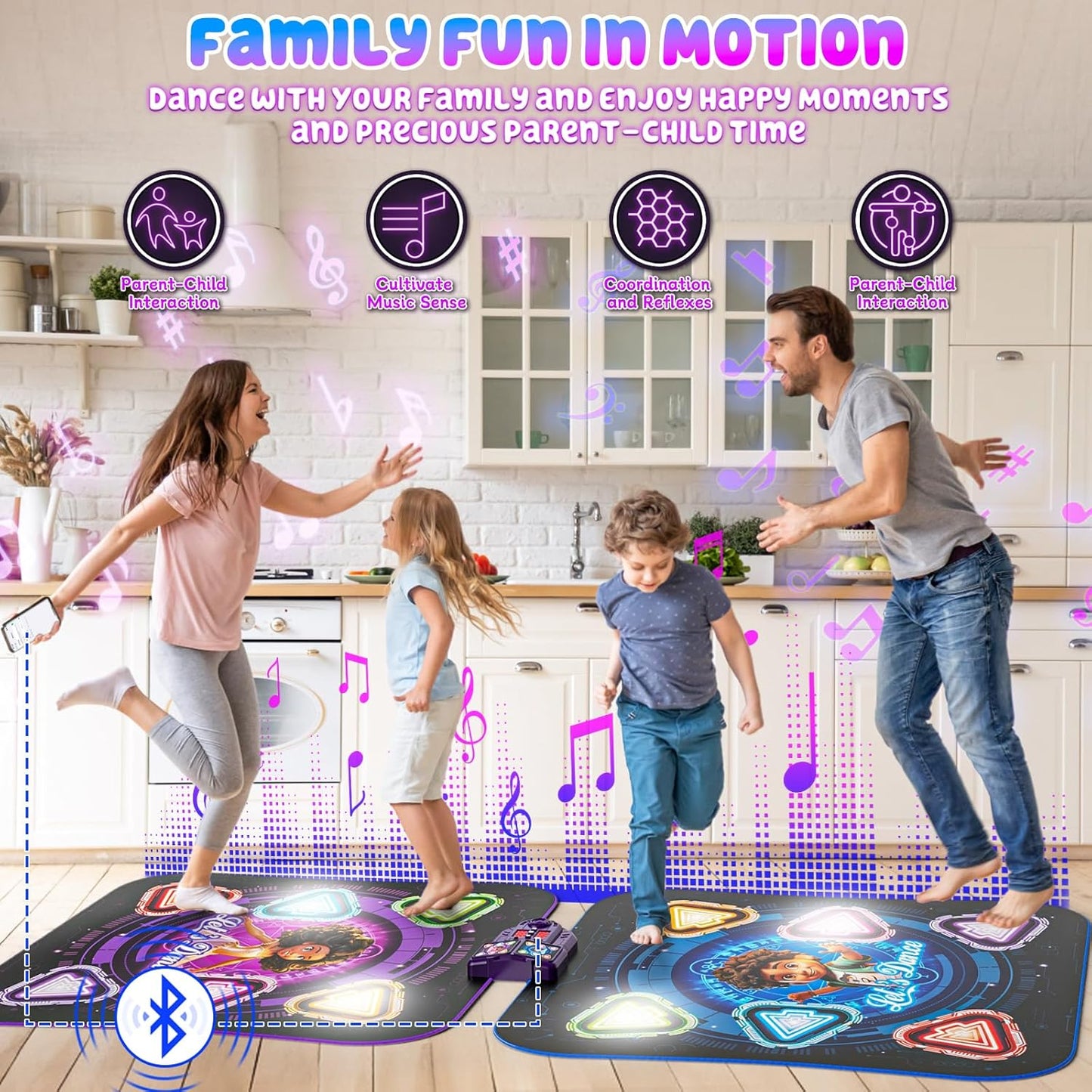 Dance Mat, 2025 Light Up 2-Player Opposing Dance Pad with Single & Double Player Modes, 12-Button Kids Music Toys with Bluetooth, Birthday for 3-12 Year Old Boys Girls