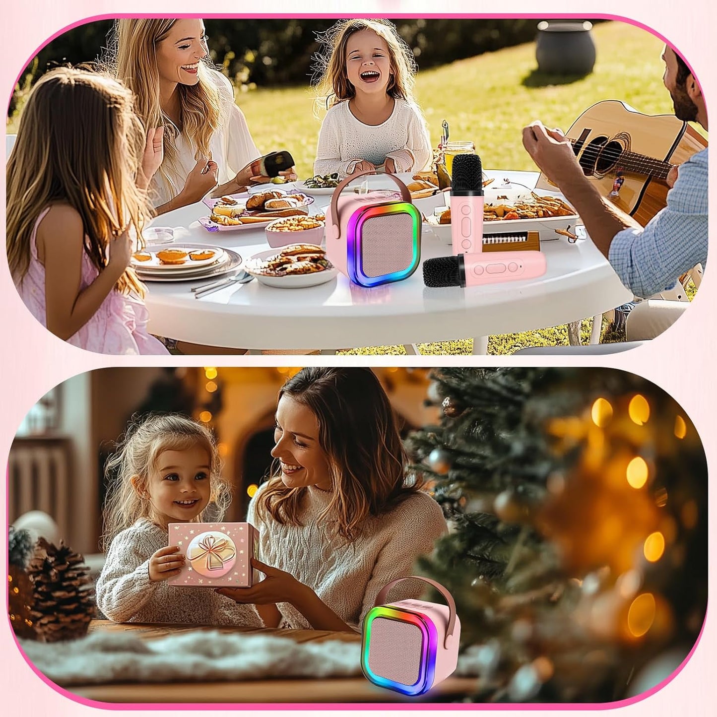 Mini Karaoke Machines for Kids, Girls Portable Karaoke Machine with 2 Microphones Speaker, 3 LED Disco Lights,5 Funny Sound, Gift for Boy Toddler Teen Adult Birthday Holiday Home Party
