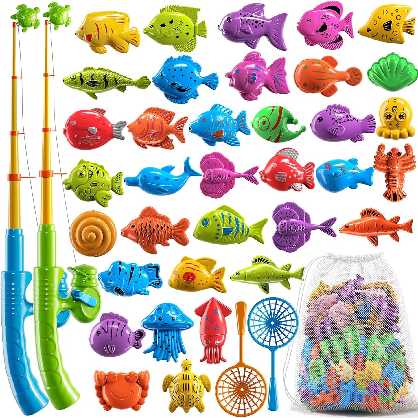 Magnetic Fishing Game Pool Toys for Kids 3-5, Water Table Bathtub Kiddie Party Toy with Pole Rod Net Plastic Floating Fish, Outdoor Toys for Boys Girls Kids Age 3 4 5 6 7 8 Year Old