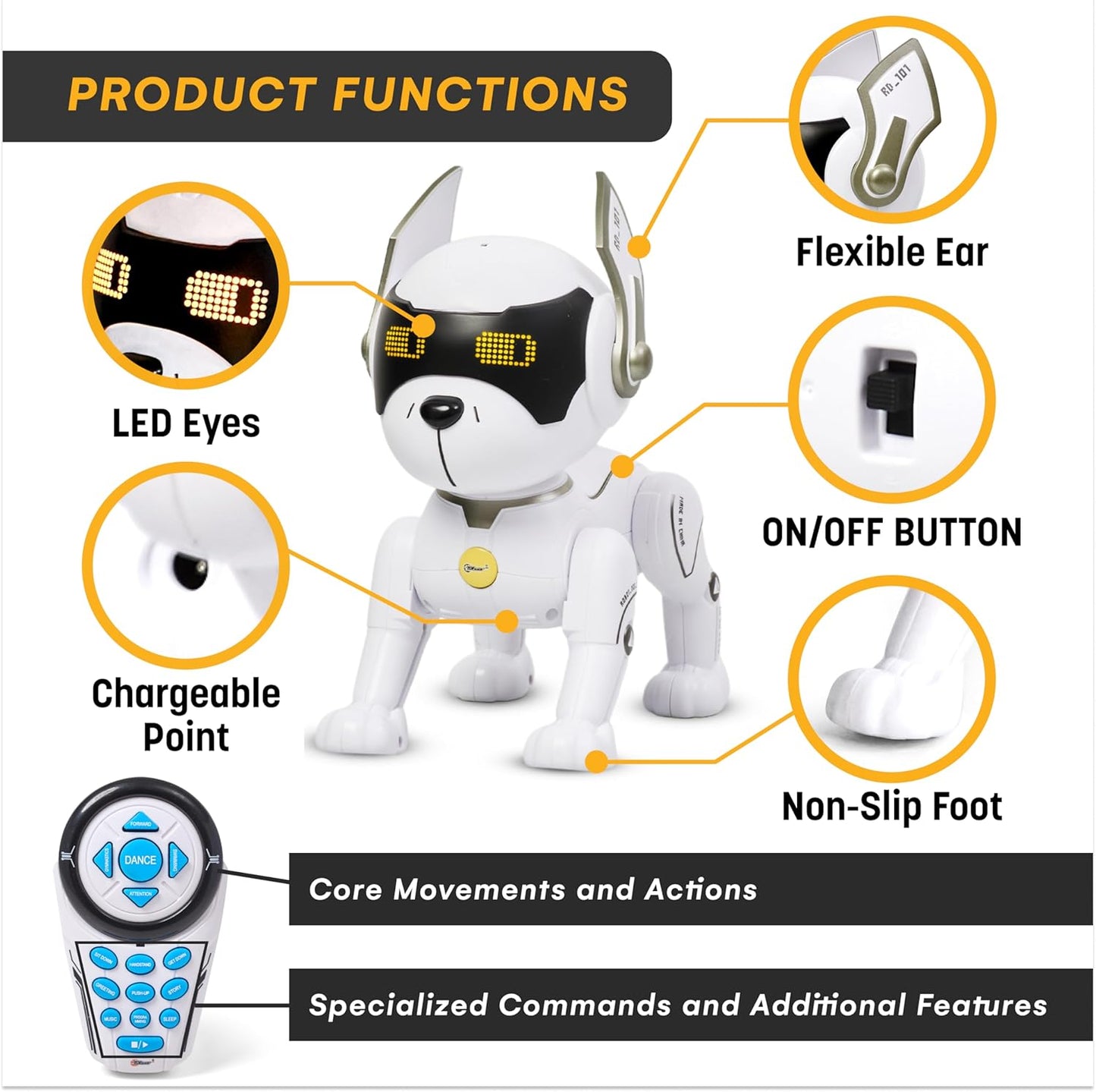 Top Race Robot Dog - Interactive Rechargeable RC Dog Toy for Kids with Gesture Sensing, Adventure Mode, Programming Tricks, STEM Learning - Robotic Pet for Ages 8-12 - White