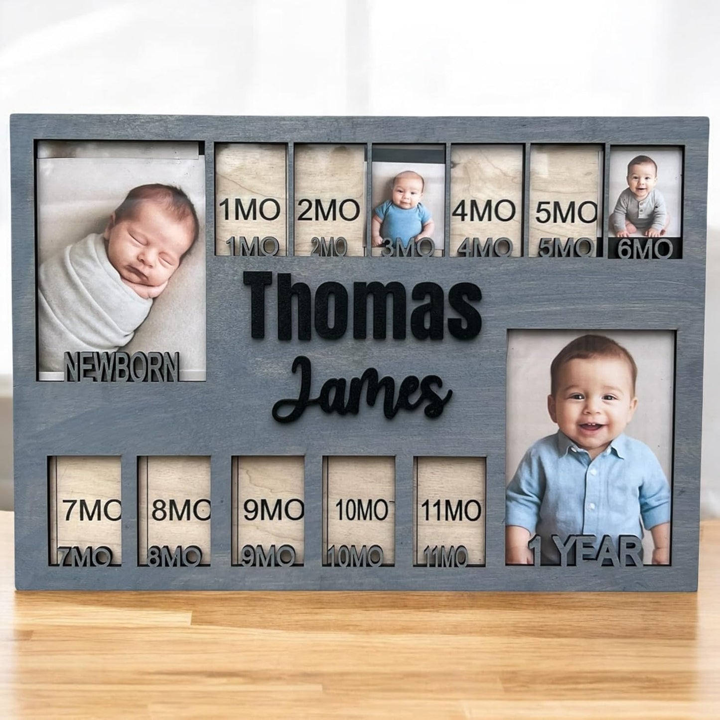 Newborn picture frame - 12 months photo display - Personalized frame - Gift for new mom - Baby photo album- Baby portrait (Newborn)