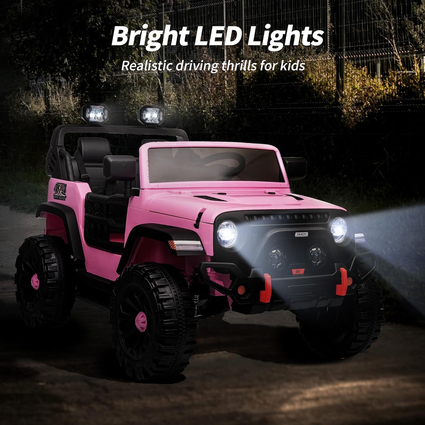 2 Seater Ride on Toy Car for Kids, 24V 4WD Ride-on Truck Kids Electric Car with Remote Control, 4x200W Motors - Light Pink