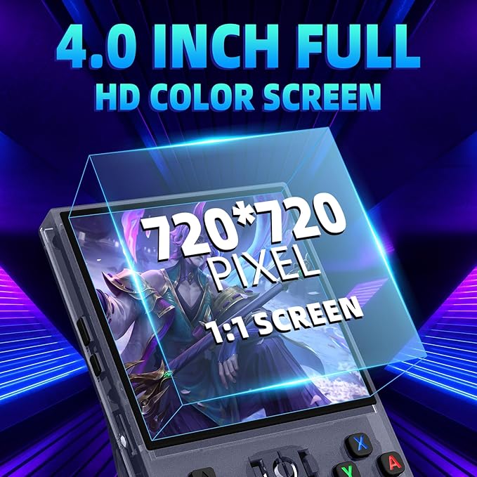R36MAX Retro Handheld Game Console - 64GB Preloaded Classic Video Games, Support 30+ Simulators, Linux-Powered Portable Game Emulator Console with 4.0-in HD IPS Screen (Transparent Gray)