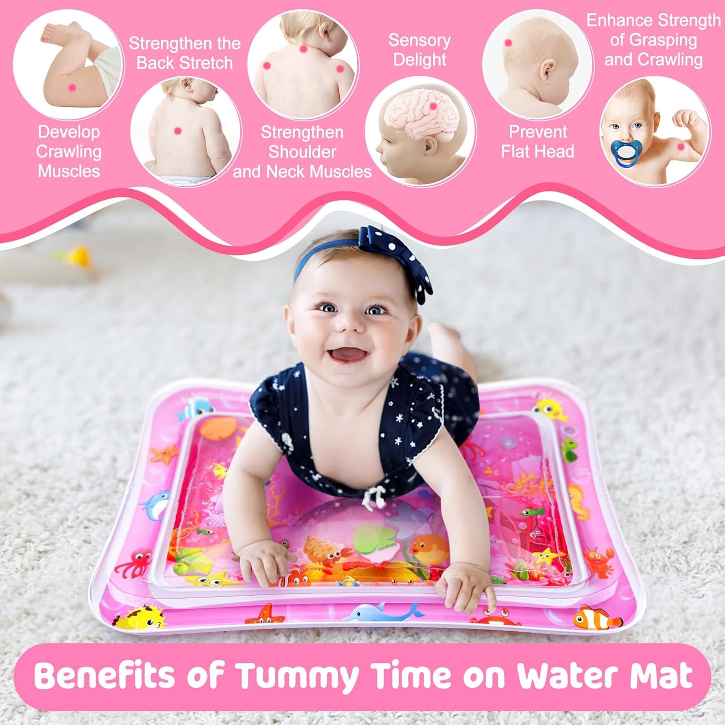 Tummy Time Water Mat for Girl, Baby Girl Toys for 0, 3, 6, 9, 12 Months, Baby Girl Gifts, Develop Sensory Toys Kids' Indoor Climbers & Play Structures
