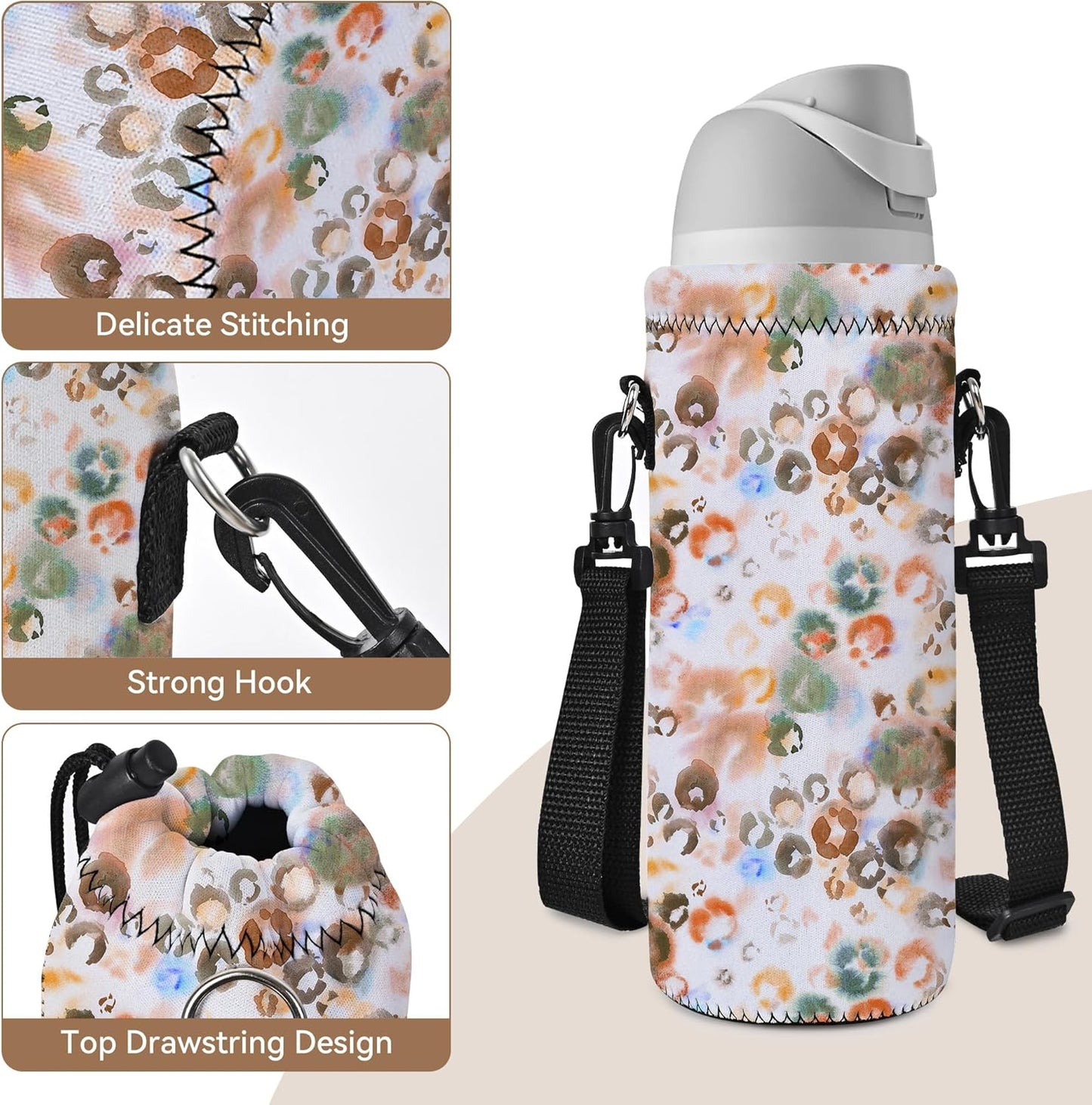AUPET Water Bottle Sling Bag Carrier Crossbody Sleeve,Insulated Neoprene Bottle Case Holder Pouch Cover 500ML/17oz with Shoulder Strap for Walking Women Men