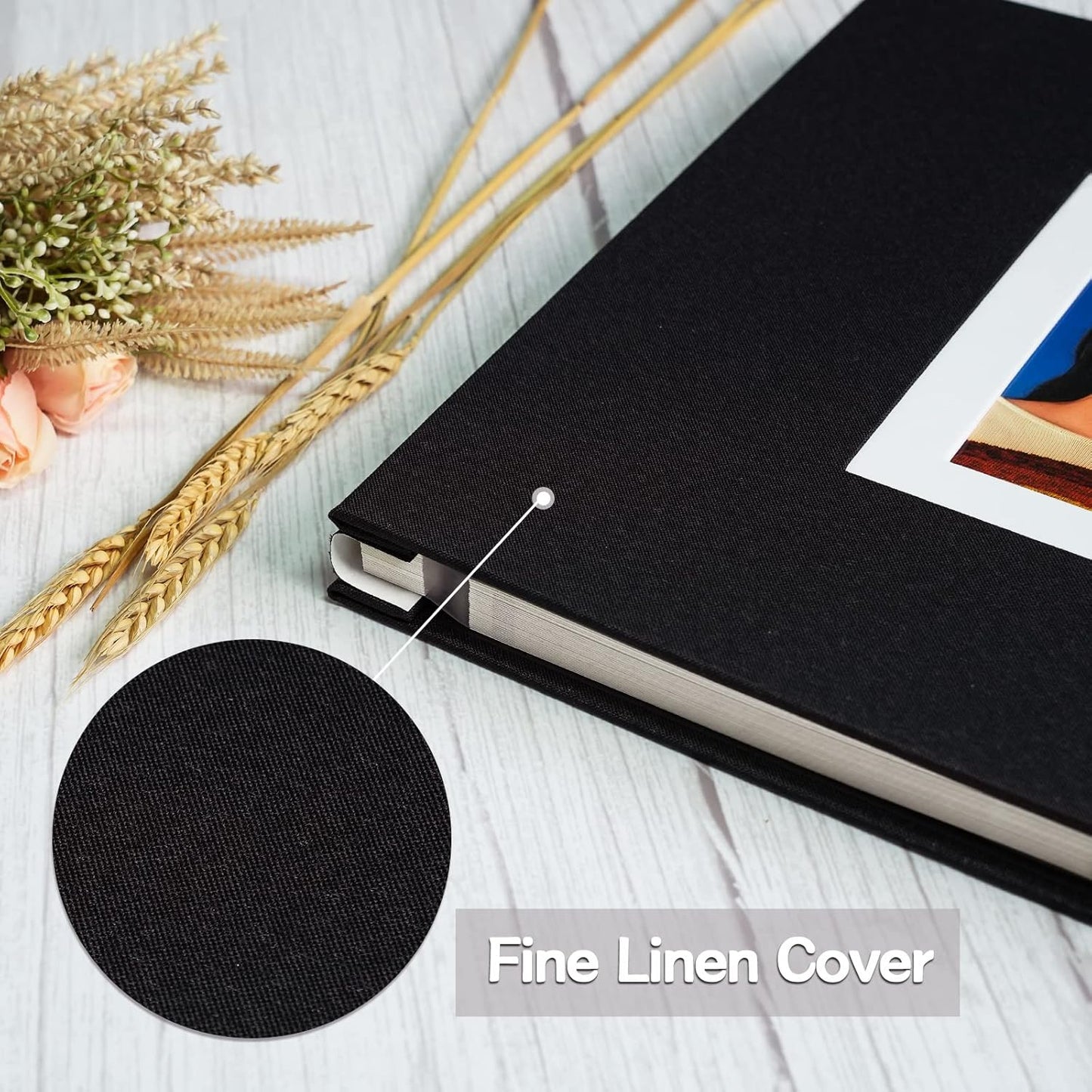 Vienrose Photo Album Self Adhesive for 2x3 4x6 5x7 8x10 Pictures DIY Scrapbook 40 Blank Pages Linen Cover Memory Book for Wedding, Baby Growth, Travel, Black